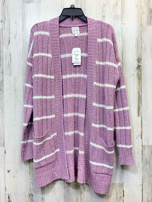 NWT HIPPIE ROSE Tops Size M LILAC/WHT Stripe CARDIGAN Cardigan