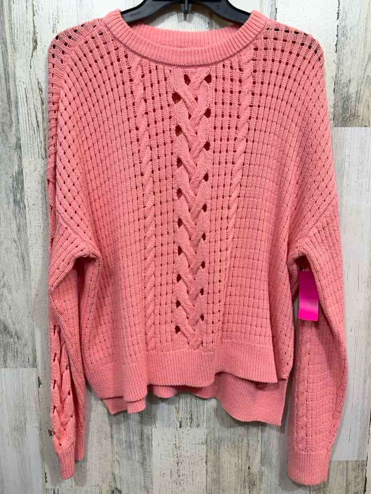 PRE-OWNED ON 34TH Size L Tops CORAL CABLE KNIT LONG SLEEVES/CREW NECK SWEATER