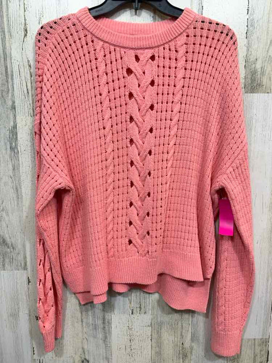 PRE-OWNED ON 34TH Size L Tops CORAL CABLE KNIT LONG SLEEVES/CREW NECK SWEATER