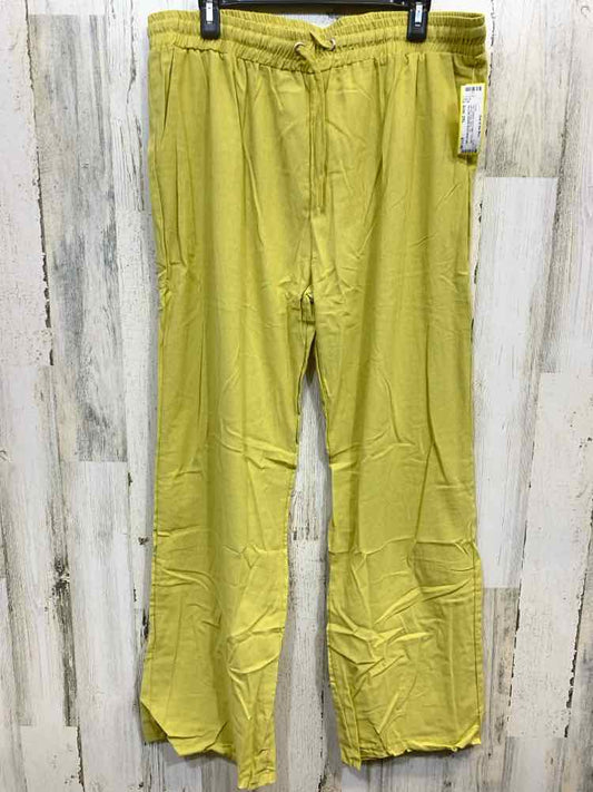 PRE-OWNED Size 2XL BOTTOMS YELLOW GREEN Solid WIDE LEG Pants/YELLOW GREEN SOLID
