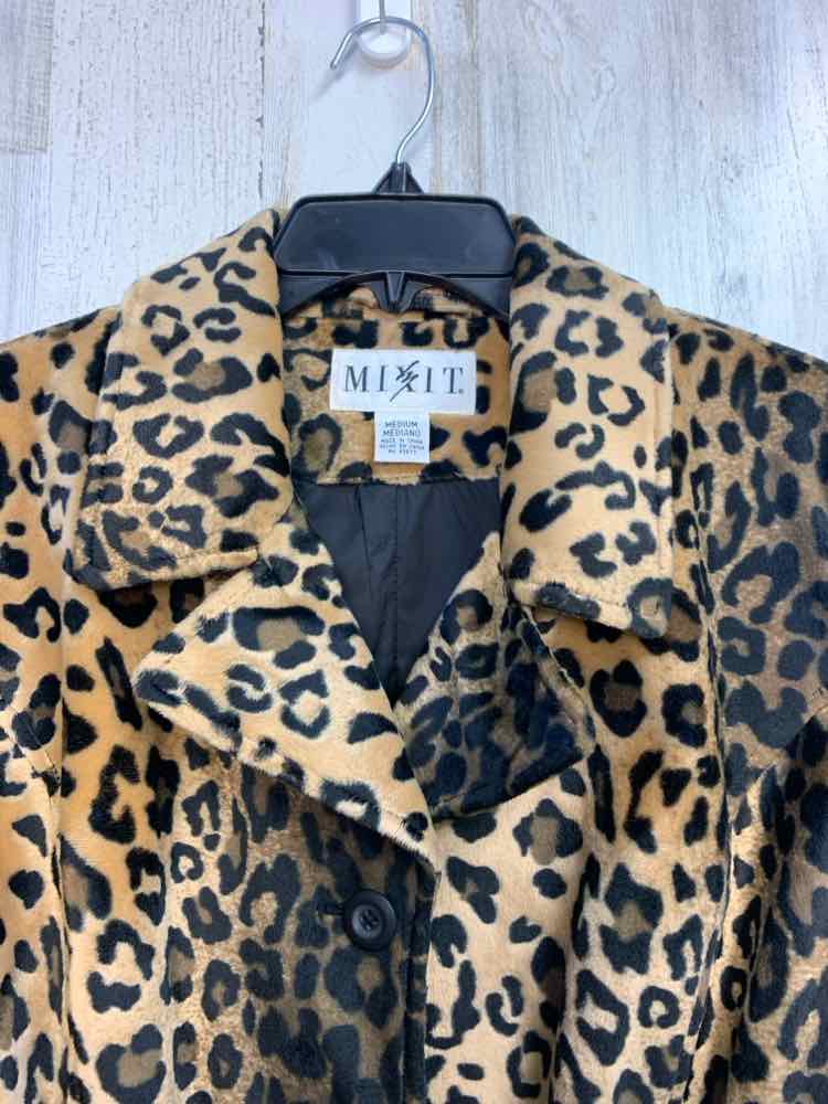 NWT MIXIT JACKETS / COATS Size M BRN/BLK CHEETAH PRINT LONG SLEEVES Jacket/KNEE