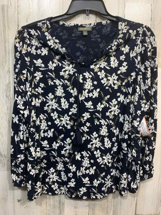 NWT STYLE & CO Tops Size 1X NAVY/WHT Floral PUFF SLEEVES Blouse