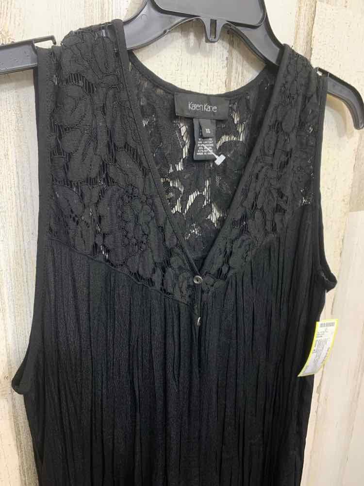 PRE-OWNED KAREN KANE/CRINKLE TEXTURE LACE BODICE/HEM SLEEVELESS BUTTON-DOWN