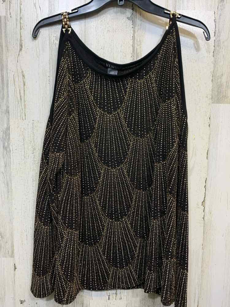 PRE-OWNED VENUS Tops Size XL BLACK/GOLD STUDS COLD SHOULDERS TOP/BLACK/GOLD STUD