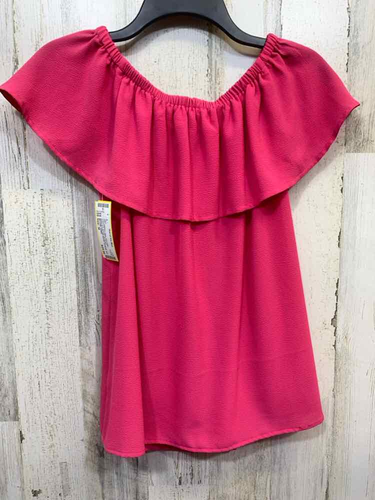 PRE-OWNED MICHAEL KORS Tops Size M HOT PINK RUFFLES SHORT SLEEVES Shirt/RUFFLE C