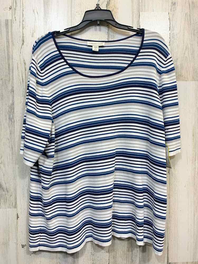 PRE-OWNED COLDWATER CREEK Tops Size 2X WHT/BLU/NVY Stripe SHORT SLEEVES Blouse