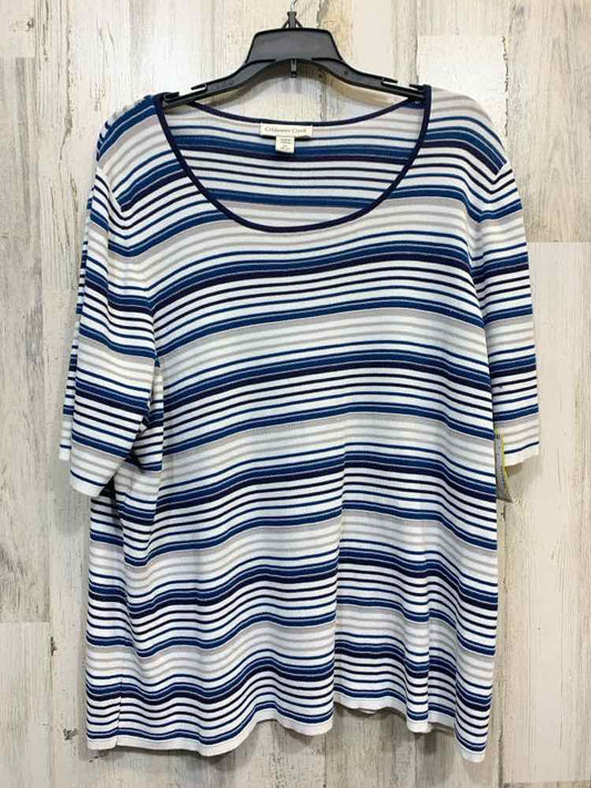 PRE-OWNED COLDWATER CREEK Tops Size 2X WHT/BLU/NVY Stripe SHORT SLEEVES Blouse