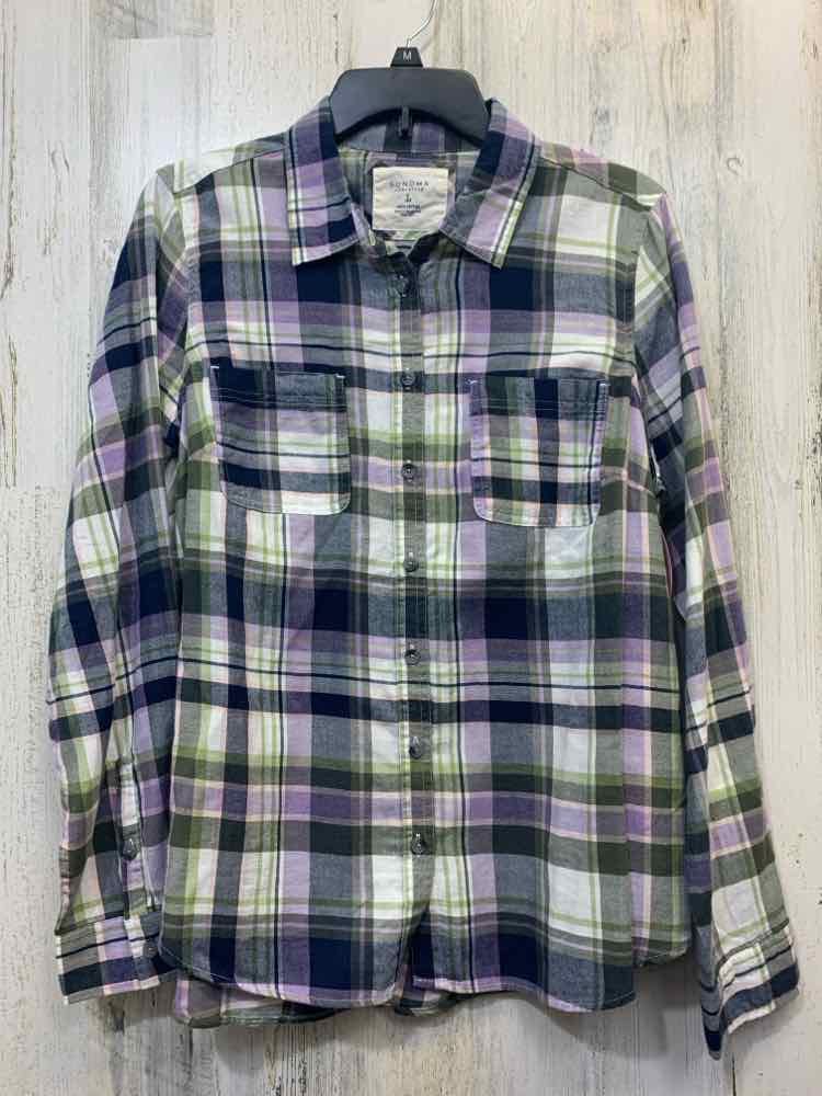 SONOMA Tops Size L NAVY/WHT/PUR Plaid LONG SLEEVES Shirt