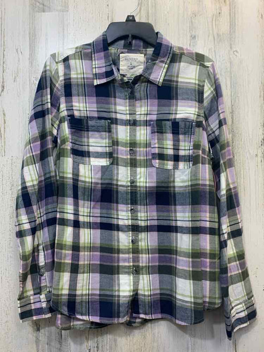 SONOMA Tops Size L NAVY/WHT/PUR Plaid LONG SLEEVES Shirt