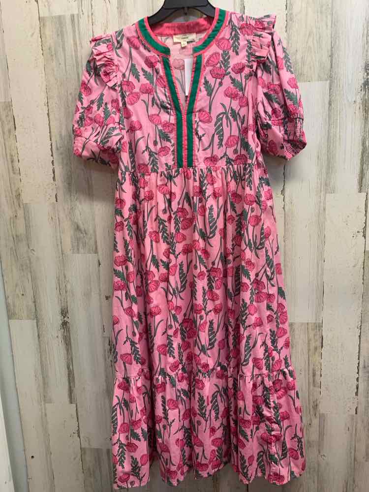 NWT ENTRO Dresses and Skirts Size L PINK/GREEN Floral TIERED Vest/MAXI TIER DRES