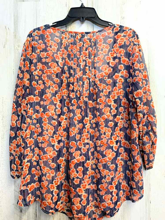 TORRID PLUS SIZES Size 0 NAVY/CORAL SHEER Floral 3/4 LENGTH TOP