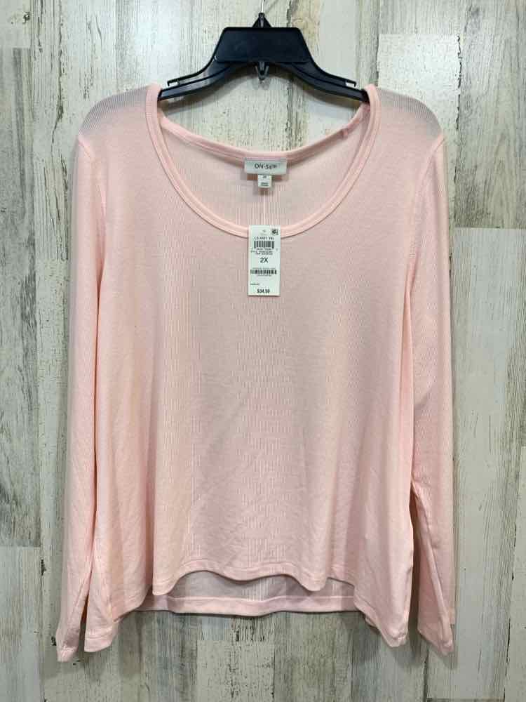 NWT ON 34TH Size 2X Tops BABY PINK KNIT Solid LONGSLEEVE Shirt ROUND NECK FLANNE