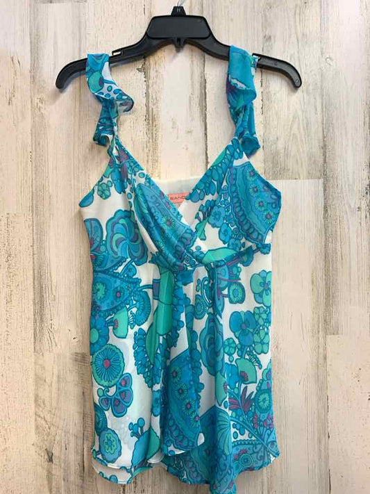 BANDOLINO Tops Size 10 AQUA/WHT/GRN Floral SLEEVELESS TOP