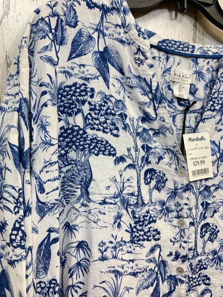 NWT NICOLE MILLER Dresses and Skirts Size L WHITE/BLUE TROPICAL Dress/WHITE/BLUE