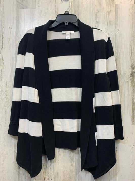 PRE-OWNED WHITE HOUSE Tops Size L BLACK/WHITE STRIPES CARDIGAN Cardigan/BLACK/WH