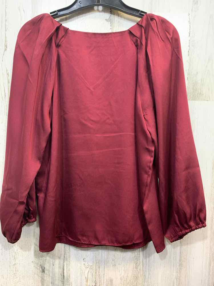 PRE-OWNED LOFT Tops Size S BURGANDY Solid LONG SLEEVE TOP/V NECK/PLEATED SHOULDE