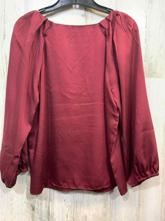 PRE-OWNED LOFT Tops Size S BURGANDY Solid LONG SLEEVE TOP/V NECK/PLEATED SHOULDE