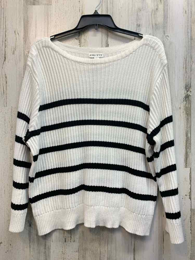 NWT AVA & VIV Tops Size PLUS WHITE/BLACK STRIPES SWEATER Sweater/WHITE/BLACK STR