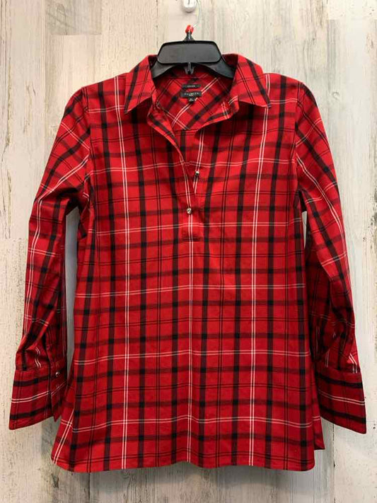 TALBOTS Tops Size 6P RED/BLK/WHT Plaid LONG SLEEVES Shirt