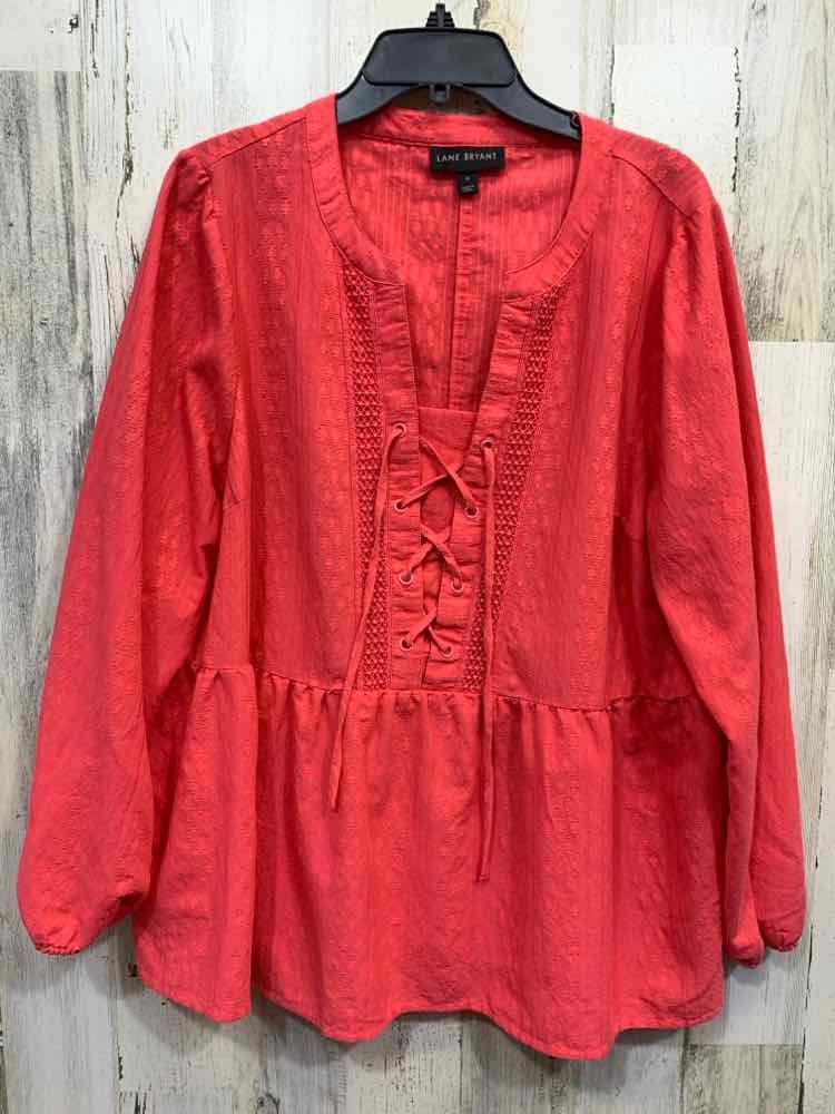 PRE-OWNED LANE BRYANT PLUS SIZES Size 16 CORAL TEXTURED LACE UP BIB Blouse