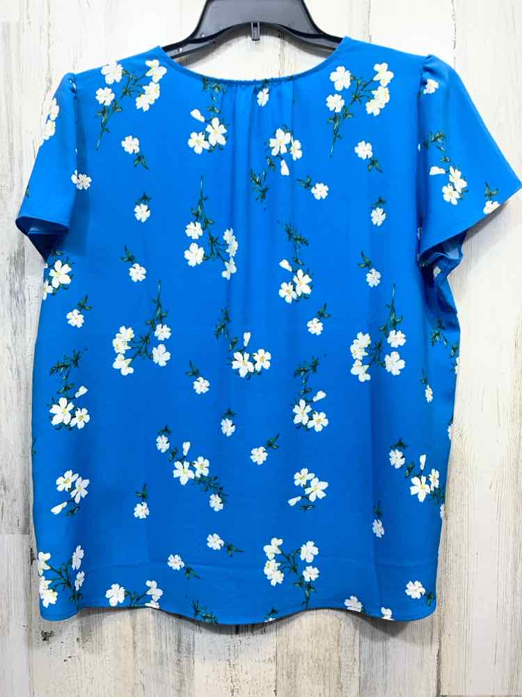 PRE-OWNED HILARY RADLEY Tops Size L BLUE/WHITE/GREEN/BLACK Floral Blouse/FLORAL