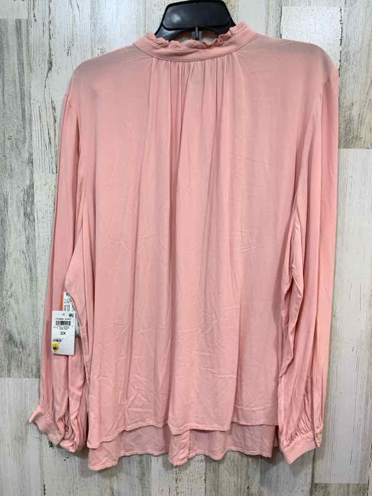 NWT STYLE & CO Tops Size 3X ROSE Solid LONG SLEEVE Blouse/RUFFLE DETAIL ON NECK