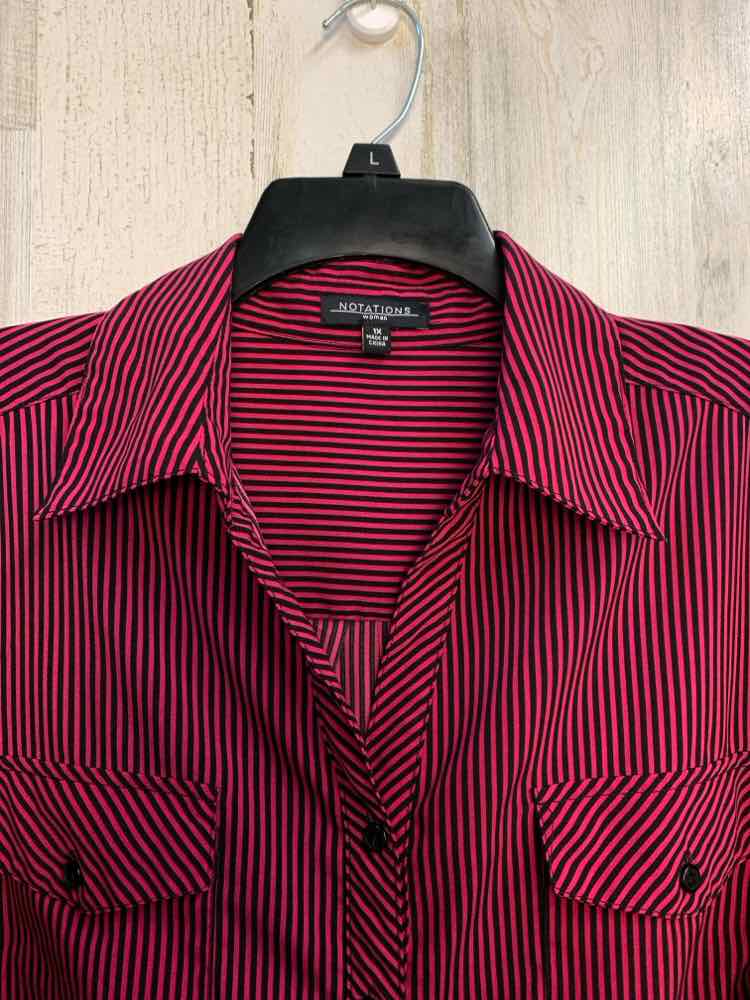 PRE-OWNED NOTATIONS PLUS SIZES Size 1X MAGENTA/BLACK Stripe LONG SLEEVES TOP/BUT