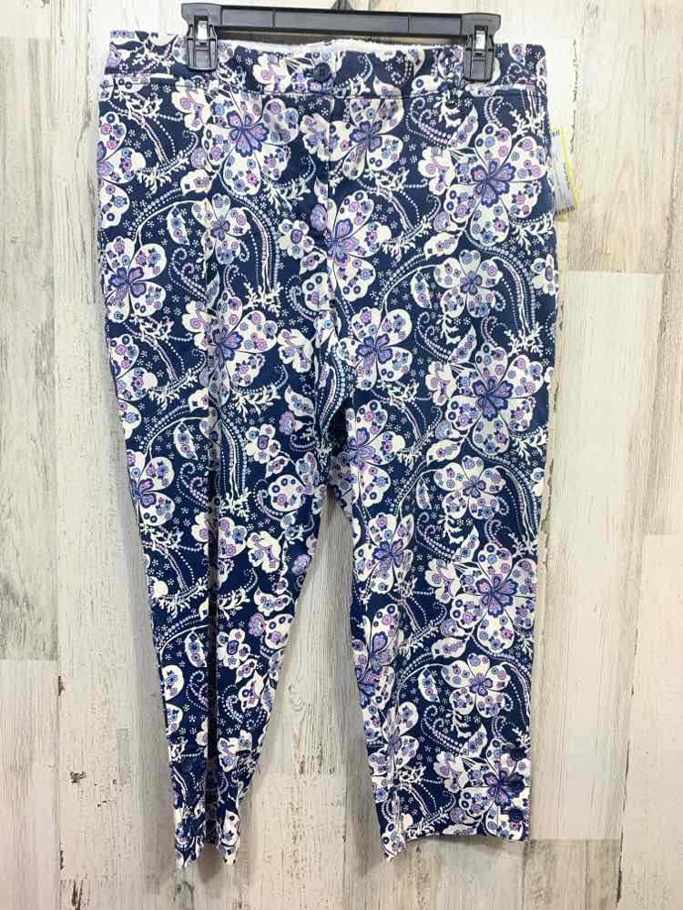 PRE-OWNED Size 12P TALBOTS BOTTOMS FLAT FRONT WHT/NVY/PRPL FLORAL CAPRI