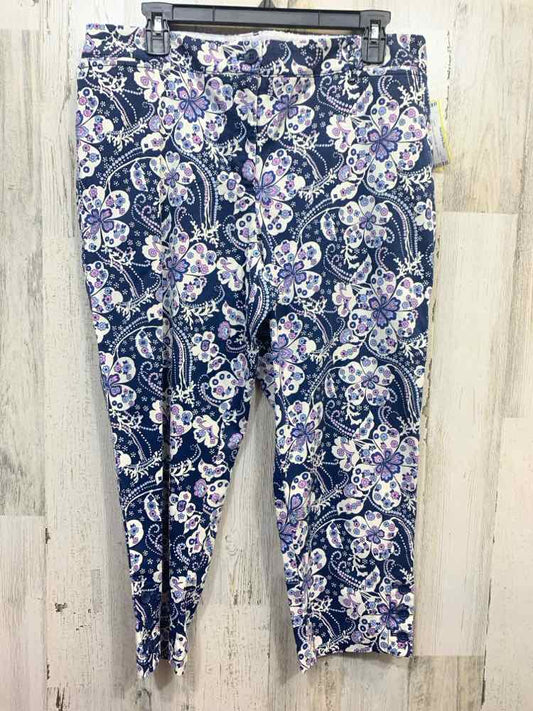 PRE-OWNED Size 12P TALBOTS BOTTOMS FLAT FRONT WHT/NVY/PRPL FLORAL CAPRI