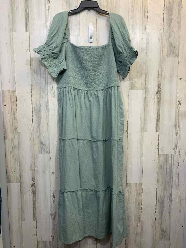 NWT AND NOW THIS DRESS Size 3X SAGE SWISS DOT PUFF SLEEVES MAXI