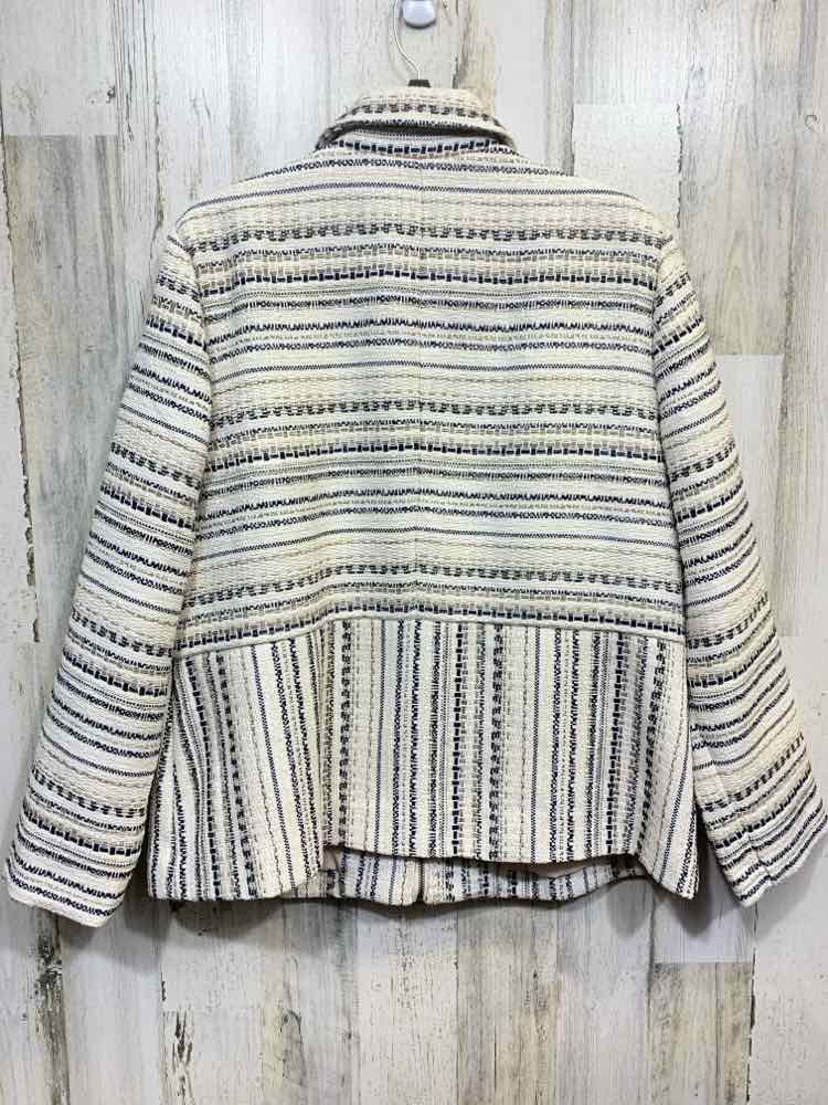 NWT CHICO'S Size 3 JACKETS / COATS WHT/BLK/GRAY Stripe LONG SLEEVE TWEED BLAZER