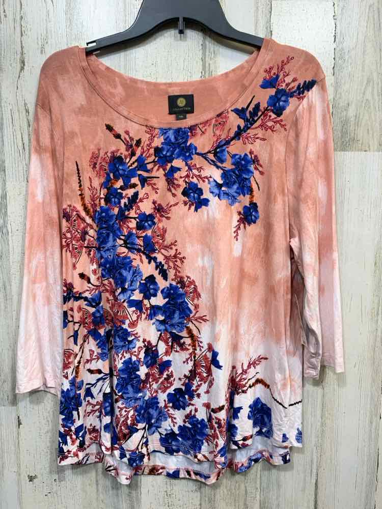 NWT JM COLLECTION Size XL Tops PEACH/BLUE Floral LONG SLEEVE Shirt