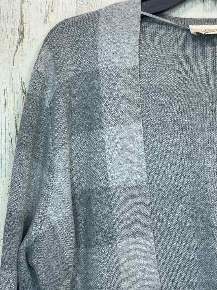 PRE-OWNED LOFT Size L Tops SHADES OF GRAY Plaid LONG SLEEVE DRAPE CARDIGAN