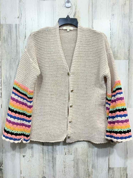 PRE-OWNED MELLO Size S Tops Taupe BEL STRIPEDL SLEEVES OPEN FRONT Cardigan