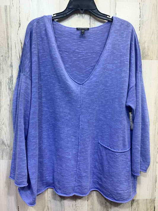 PRE-OWNED EILEEN FISHER Tops Size XL PERIWINKLE BLUE Solid LONG SLEEVE Blouse/V-