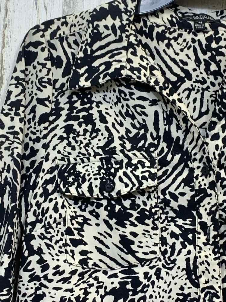 PRE-OWNED NOTATIONS Tops Size PM BEIGE/BLACK ZEBRA/CHEETAH BUTTON UP TOP