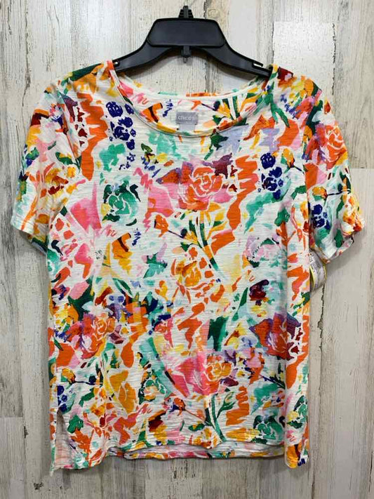 PRE-OWNED CHICO'S/TEXTURED KNIT COLORFUL FLORAL TEE