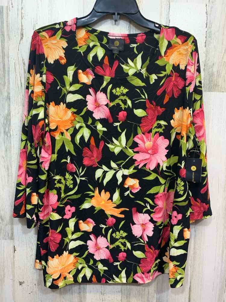 NWT JM COLLECTION Tops Size 1X BLK/PNK/ORG Floral 3/4 SLEEVE Blouse
