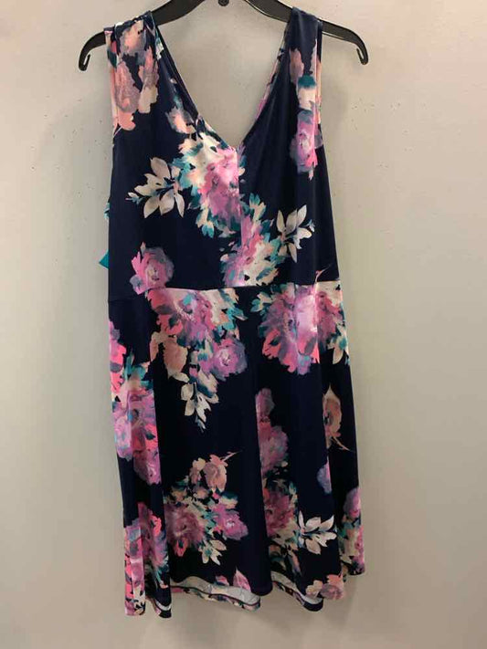 NINA LEONARD PLUS SIZES Size 2X BLU/PUR/AQUA Floral Dress