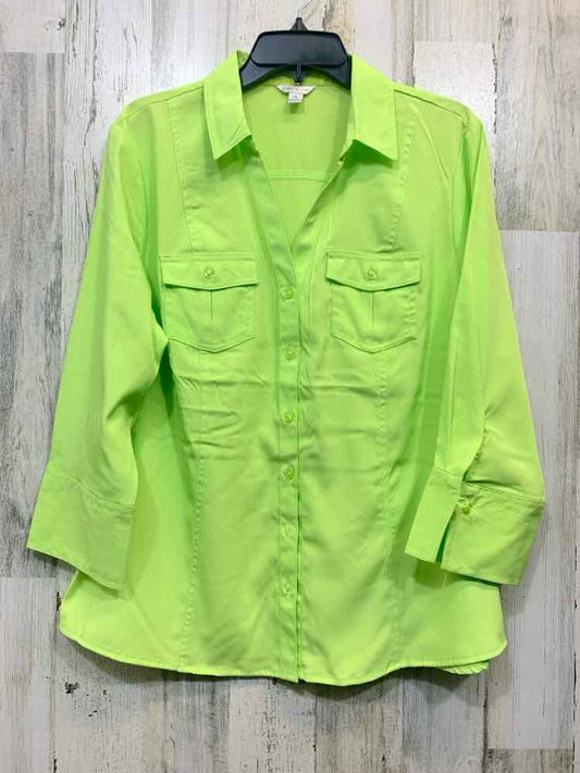 PRE-OWNED CATO Tops Size XL NEON GREEN Solid BUTTON UP TOP/NEON GREEN LONG SLEEV