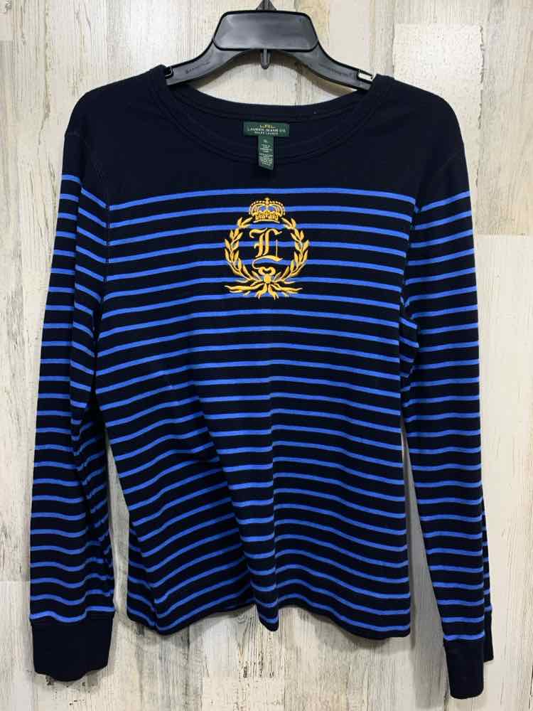 PRE-OWNED Ralph Lauren Size XL Tops NVY/BLU STRIPES LONG SLEEVES Blouse