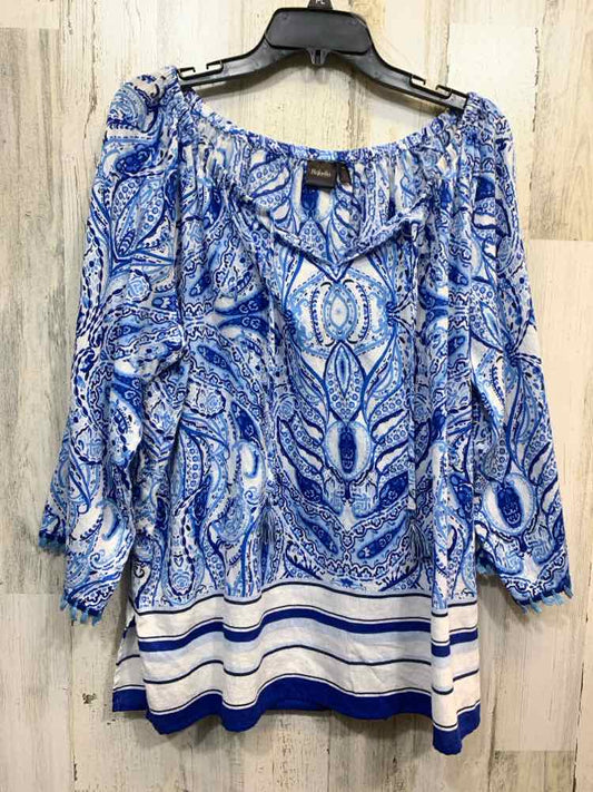 PRE-OWNED RAFAELLA PLUS SIZES Size 1X WHITE/BLUE Paisley FLOWY Blouse/WHITE/BLUE