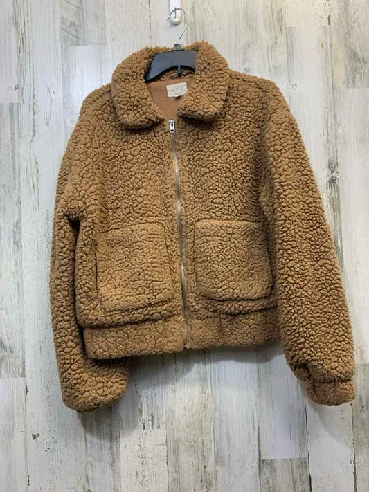 PRE-OWNED T S JACKETS / COATS Size M Brown SHERPA Solid JACKET Jacket/BROWN ZIP-