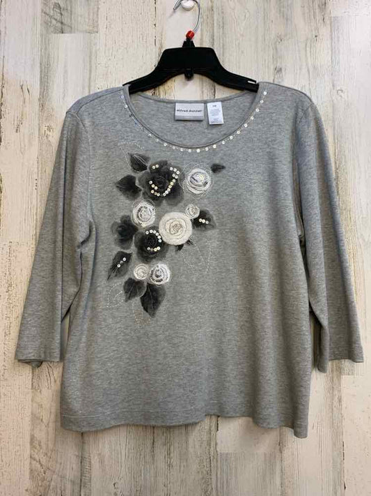 ALFRED DUNNER Tops Size PM GRAY/WHT Floral 3/4 LENGTH TOP