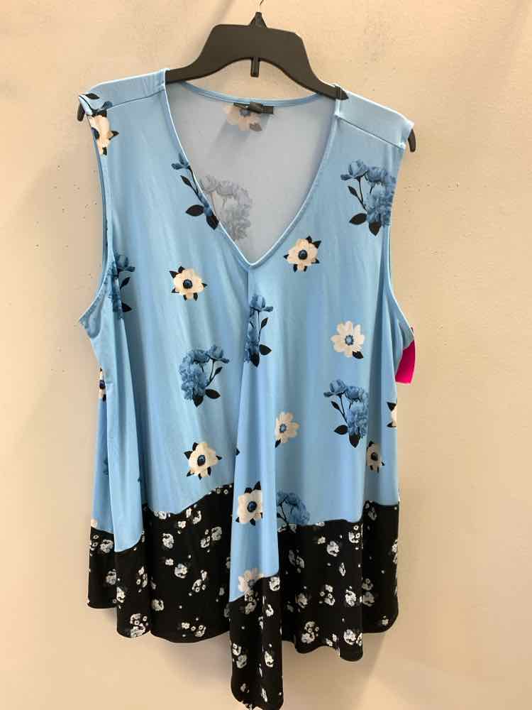 ALFANI PLUS SIZES Size 3X BLU/WHT/BLK Floral SLEEVELESS TOP