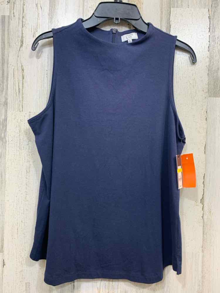 NWT CROWN & IVY Tops Size M NAVY BLUE Solid SLEEVELESS Blouse