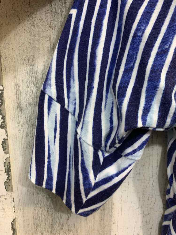 PRE-OWNED CHICO'S Tops Size 2 WHT/BLU/NVY Geometric 3/4 SLEEVE Blouse
