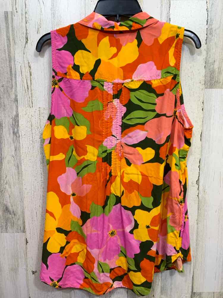 PRE-OWNED TERRA & SKY PLUS SIZES Size 14W BLK/ORNG Floral SLEEVELESS BUTTO Shirt