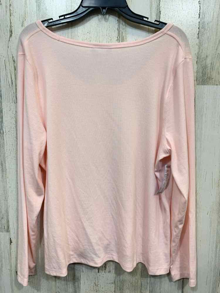 NWT ON 34TH Size 2X Tops BABY PINK KNIT Solid LONGSLEEVE Shirt ROUND NECK FLANNE