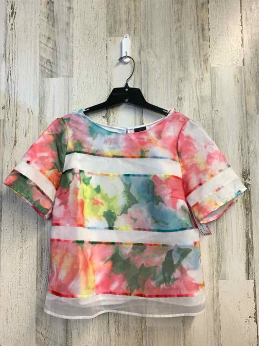 PRE-OWNED WORTHINGTON Tops Size M WHT/MULT-COLOR Stripe SHORT SLEEVES TOP